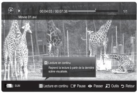 SAMSUNG UE-40C5100 - Lecture d'un fichier video en continu (Reprise la lecture) - 3