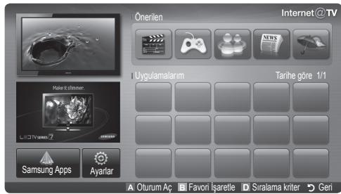 Önerilen Internet@TV Uygulamalarim Tarihe göre 1/1 Samsung Apps Ayarlar A Oturum Aç Favori İşaretle Sıralama kriter Geri