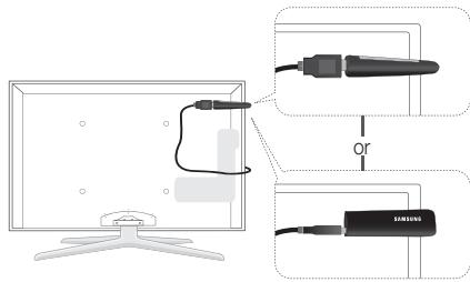 Diagram showing cable connection to a monitor with labeled components and connection point 'or'