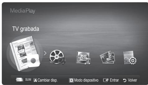 MediaPlay TV grabada SUM Cambiar disp. Modo dispositivo Entrar Volver