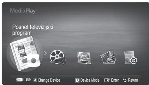 MediaPlay Posnet televizijski program SUM Change Device Device Mode Enter Return