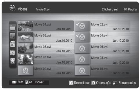 Videos /Movie 01.avi 2 ficheiro sel. 1/1 Página Movie 01.avi Jan.10.2010 Movie 02.avi Jan.10.2010 Movie 03.avi Jan.10.2010 Movie 04.avi Jan.10.2010 Movie 05.avi Jan.10.2010 Movie 06.avi Jan.10.2010 Movie 07.avi Jan.10.2010 Movie 08.avi Jan.10.2010 Movie 09.avi Jan.10.2010 Movie 10.avi Jan.10.2010 SUM Alt Disposit. Seleccionar Ordenação Ferramentas