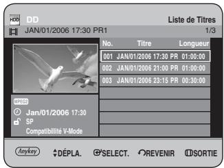 SAMSUNG DVD-HR734 - Appuyez sur le bouton TITLE LIST, appareil en mode Stop ou Lecture. - 1