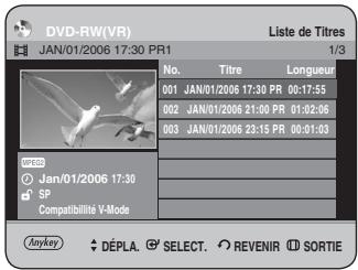 SAMSUNG DVD-HR734 - Utilisation du bouton TITLE LIST - 1