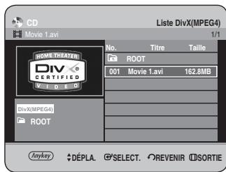 SAMSUNG DVD-HR734 - Appuyez sur les boutons ▲▼ pour sélectionner DivX (MPEG4), puis sur le bouton OK ou ▶. L'écran DivX (MPEG4) s'affiche. - 1