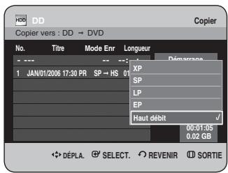 SAMSUNG DVD-HR734 - Changement du mode d'enregistrement de tous les titres dans la liste de copie - 1