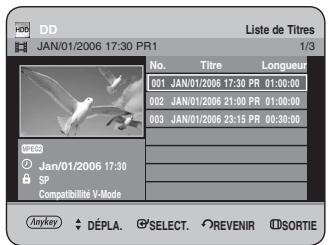 SAMSUNG DVD-HR734 - Appuyez sur les boutons ◀▶ pour sélectionner Oui, puis appuyez sur le bouton OK. L'icône de verrouillage sur la fenêtre d'information de l'entrée sélectionnée passe à l'état verrouillé. (♂→♀) - 1