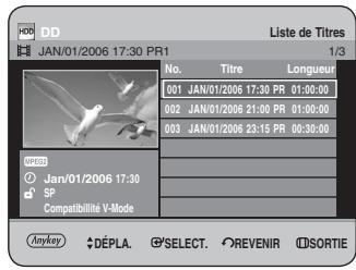SAMSUNG DVD-HR734 - Utilisation du bouton TITLE LIST - 1