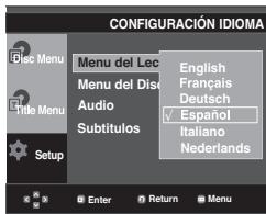 SAMSUNG DVD-P270K - Utilización del idioma del menu del reproductor - 1