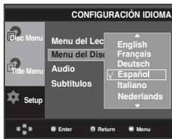 SAMSUNG DVD-P270K - Utilización del idioma del menu del disco - 1