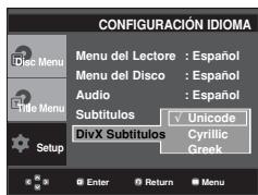 SAMSUNG DVD-P375K - Utilización del idioma de los DivX Subtitulos - 1