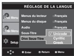 SAMSUNG DVD-P375K - Utilisation de la langue des sous-titres de fichiers divx - 1