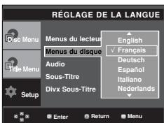 SAMSUNG DVD-P375K - Utilisation de la langue du disc menu (menu disque) - 1