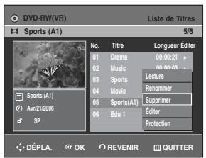 SAMSUNG DVD-R129 - Appuyez sur les touches ▲▼ pour sélectionner l'entrée de la liste de titres que vous souhaitez supprimer, puis appuyez sur la touche OK ou ▷. - 2