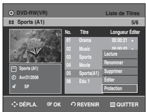 SAMSUNG DVD-R129 - Appuyez sur les boutons ▲▼ pour sélectionner protection, puis appuyez sur le bouton ▷ ou OK. - 1
