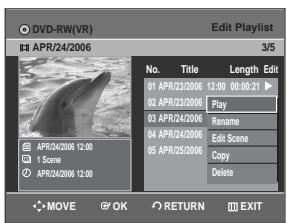 SAMSUNG DVD-R129 - Press the  buttons to select the title you want to edit from the Playlist, then press the OK or button. - 1