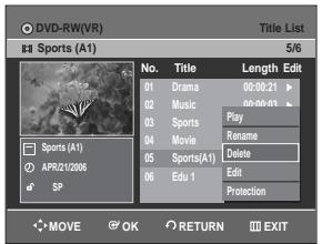 SAMSUNG DVD-R129 - Press the  buttons to select an entry you want to delete in the Title List, then press the OK or  button. - 2