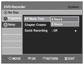 SAMSUNG DVD-R129 - Press the  buttons to select EP Mode Time, then press the OK or button. - 1