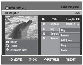 SAMSUNG DVD-R129 - Press the  buttons to select the title you want to edit from the Playlist, then press the OK or  button. - 1