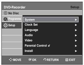 SAMSUNG DVD-R129 - Press the  buttons to select Setup, then press the OK or button. - 1