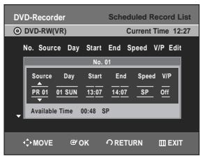 SAMSUNG DVD-R129 - Editing the Scheduled Record List - 5