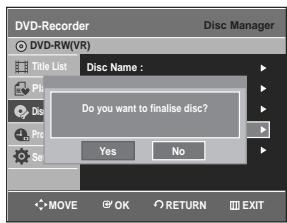 SAMSUNG DVD-R129 - Finalising a disc - 7