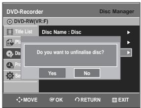SAMSUNG DVD-R129 - ■ Unfinalising a disc (VVR mode) - 4