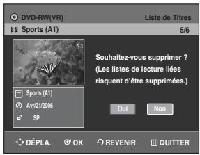 SAMSUNG DVD-R129 - Appuyez sur les touches ▲▼ pour sélectionner l'entrée de la liste de titres que vous souhaitez supprimer, puis appuyez sur la touche OK ou ▷. - 3
