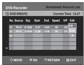 SAMSUNG DVD-R129 - Editing the Scheduled Record List - 4