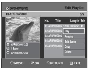 SAMSUNG DVD-R129 - Press the  buttons to select the title you want to edit from the Playlist, then press the OK or button. - 1