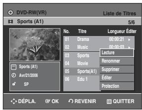SAMSUNG DVD-R129 - Appuyez sur les touches ▲▼ pour sélectionner l'entrée de la liste de titres que vous souhaitez supprimer, puis appuyez sur la touche OK ou ▷. - 1