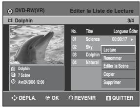 SAMSUNG DVD-R129 - Appuyez sur les touches ▲▼ pour sélectionner l'entrée de la liste de lecture que vous souhaitez éditer, puis appuyez sur la touche OK ou▶. - 1