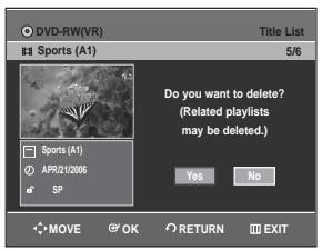 SAMSUNG DVD-R129 - Press the  buttons to select an entry you want to delete in the Title List, then press the OK or  button. - 3