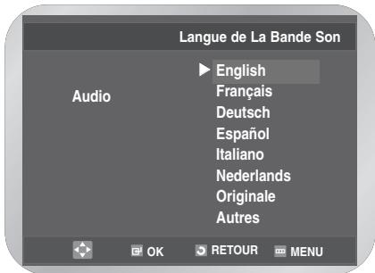 Langue de La Bande Son Audio English Français Deutsch Español Italiano Nederlands Originale Autres OK RETOUR MENU