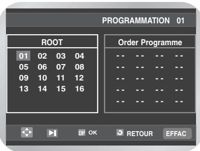 PROGRAMMATION 01 ROOT 01 02 03 04 05 06 07 08 09 10 11 12 13 14 15 16 Order Programme -- -- -- -- -- -- -- -- -- -- -- -- -- -- -- -- -- -- -- -- OK RETOUR EFFAC
