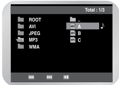 Total : 1/3 ROOT AVI JPEG MP3 WMA ..A B C