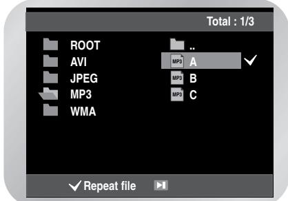 Total : 1/3 ROOT AVI JPEG MP3 WMA ... MP3 A MP3 B MP3 C Repeat file