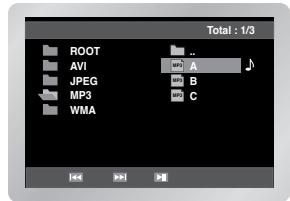 Total : 1/3 ROOT AVI JPEG MP3 WMA A B C