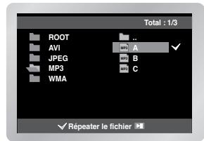 Total : 1/3 ROOT AVI JPEG MP3 WMA .. A B C Répeater le fichier