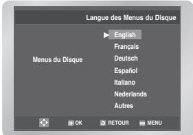 Langue des Menus du Disque English Français Deutsch Español Italiano Nederlands Autres Menus du Disque OK RETOUR MENU