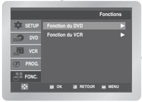 Fonctions SETUP DVCD VCR PROG. FONC. Fonction du DVD Fonction du VCR OK RETOUR MENU