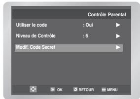 Contrôle Parental Utiliser le code : Oui Niveau de Contrôle : 6 Modif. Code Secret