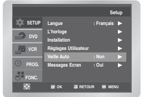 Setup SETUP L'horloge Installation Réglages Utilisateur Veille Auto : Non Messages Ecran : Oui OK RETOUR MENU