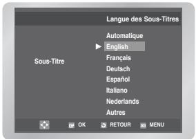 Langue des Sous-Titres Automatique English Français Deutsch Español Italiano Nederlands Autres Sous-Titre OK RETOUR MENU