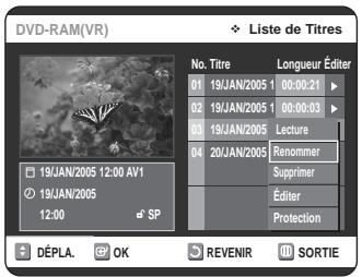 SAMSUNG DVD-VR320P - Sélectionnez Renommer en déplaçant la barre de seLECTION à l'aide des touches ▲▼ puis appuyez sur OK ou sur ▷. L'écran Renommer apparait. - 1