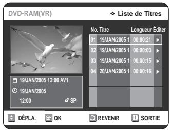 SAMSUNG DVD-VR320P - Appuyez sur la touche TITLE LIST. L'écran Liste de Titres s'affiche. - 1