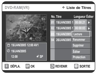 SAMSUNG DVD-VR320P - Sélectionnez le titre que vous souhaitez renomer en déplaçant la barre de selection à l'aide des touches ▲▼ puis appuyez sur OK ou sur ▷. - 1