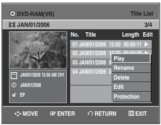 SAMSUNG DVD-VR335 - Press the  buttons to select a title you want to protect in the Title List, then press the ENTER or button. - 1
