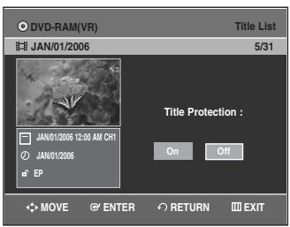 SAMSUNG DVD-VR335 - Press the  buttons to select Protection, then press the ENTER or button. - 1