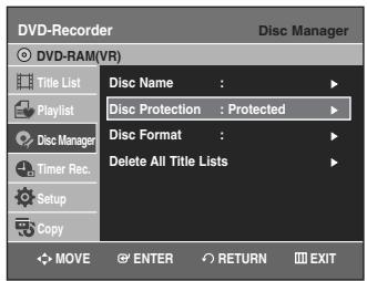 SAMSUNG DVD-VR335 - Press the  button to select Protected, then press the ENTER or  button. - 1